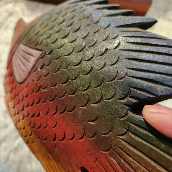 Hand-Carved Wooden Fish Sculpture - Picture 6 of 9